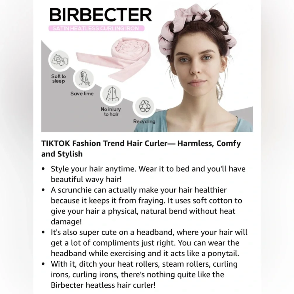7 Pcs Soft Satin Heatless Curling Rod Headband Kit for Long Hair, Bedtime Curls